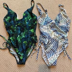 Figleaves Tropical Green and Blue Polka Dot Women Swim One Pieces